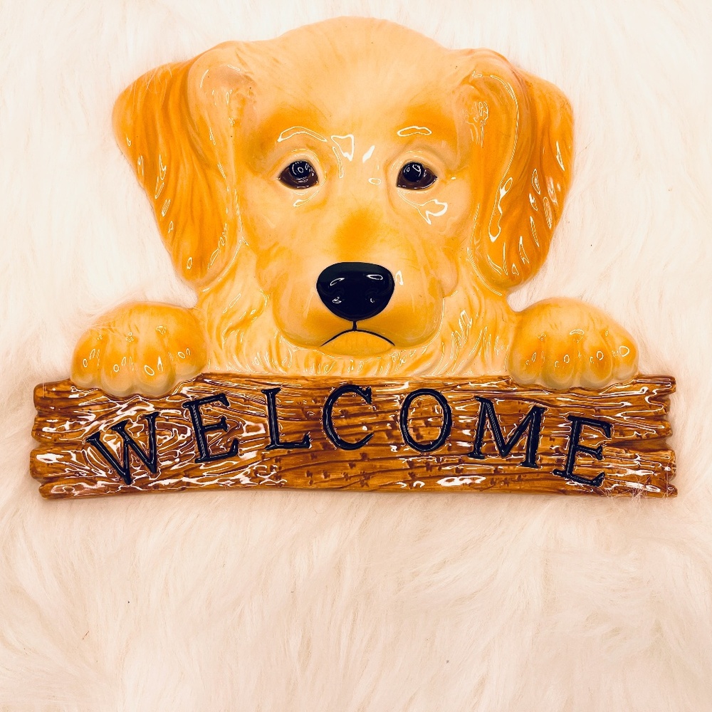 🐾 Big Sky Canine Golden Retriever “Welcome” Wall Plaque– Ceramic Dog Lover Sign
